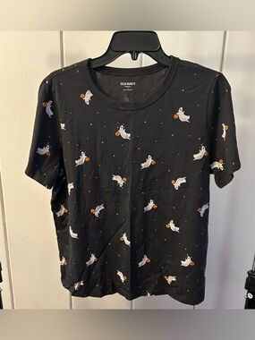 Old Navy Black Tee with White Ghost and Orange Pumpkin
